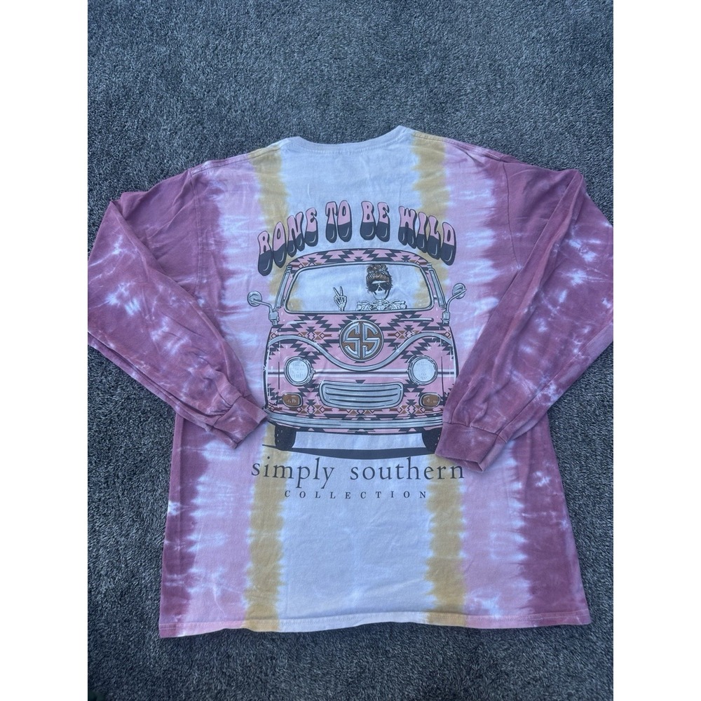 Simply Southern Born To Be Wild T Shirt Womens L Tie Dye Skeleton Van Long SLV